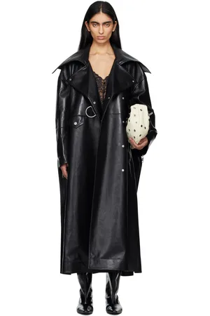 Nanushka Black Teca Regenerated Leather Trench Coat