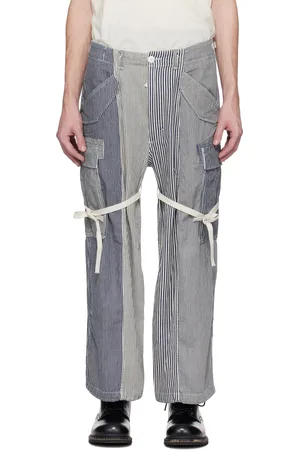 R13 White & Navy Cropped Cargo Pants