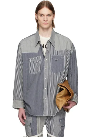 R13 Navy & White Oversized Cowboy Shirt