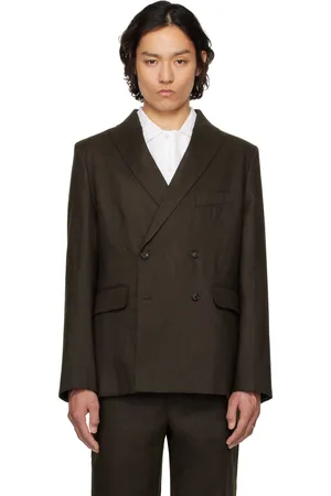 BODE Brown Linen Double-Breasted Blazer