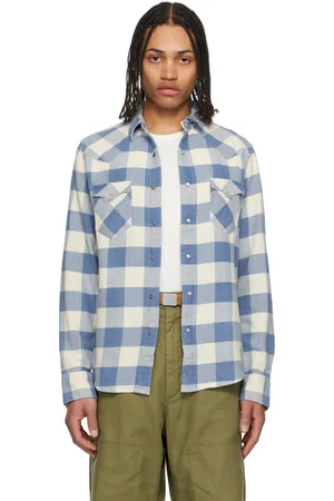 Ralph Lauren Blue & White Slim Fit Plaid Twill Western Shirt