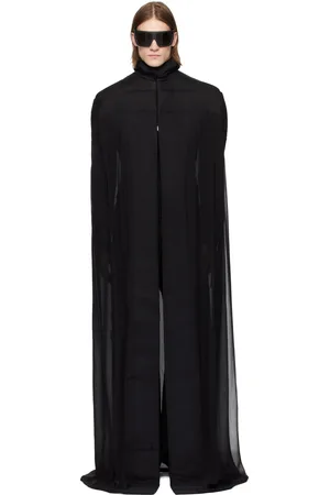 Rick Owens Black Hollywood Pville Cape Long Coat