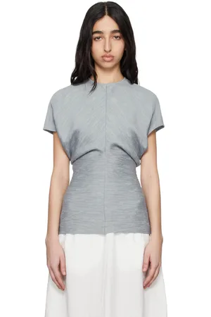 Totême Blue Slouch Waist Crinkled Blouse
