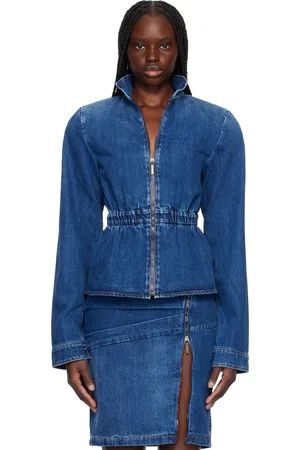 Nensi Dojaka Blue Hayley Peplum Bomber Denim Jacket