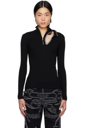 Y / PROJECT Black & Gray Double Collar Fitted Sweater