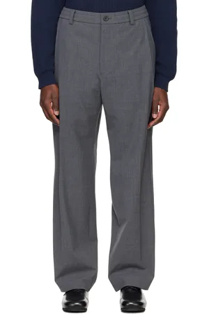 Solid Gray Wool Pleated Trousers