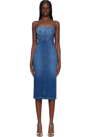Nensi Dojaka Blue Gaelle Corset Denim Midi Dress