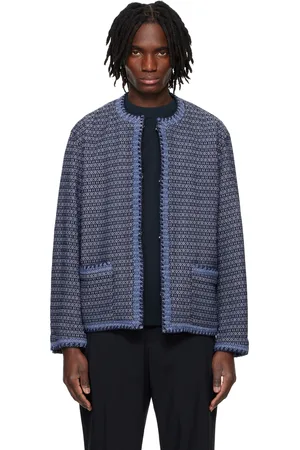 Solid Navy Aztec Round Neck Jacket