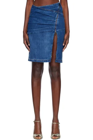 Nensi Dojaka Blue Livia Asymmetric Zip Denim Midi Skirt