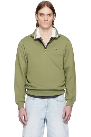 Lacoste Khaki High-Neck Zip-Up Fleece Sweatshirt