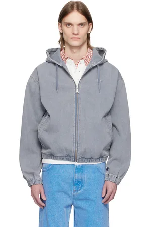 Lacoste Gray Washed Effect Hooded Denim Jacket