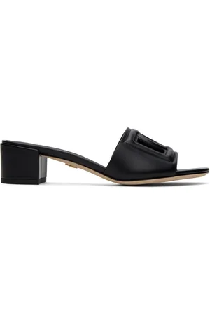 Dolce & Gabbana Black Calfskin DG Logo Heeled Sandals