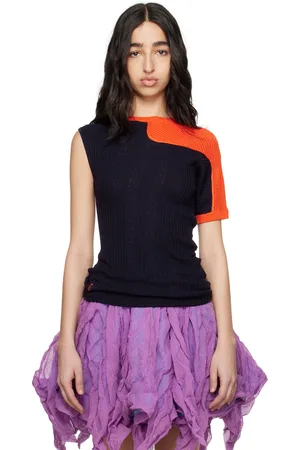 Kiko Kostadinov Navy & Orange Nomas Asymmetric Knit Raglan Sweater