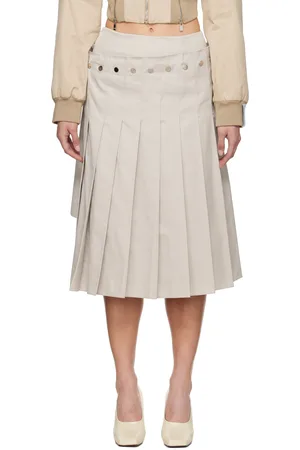 Rokh Beige Double Layered Pleated Midi Skirt
