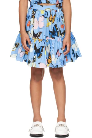 Dolce & Gabbana Kids Blue Butterfly-Print Poplin Skirt