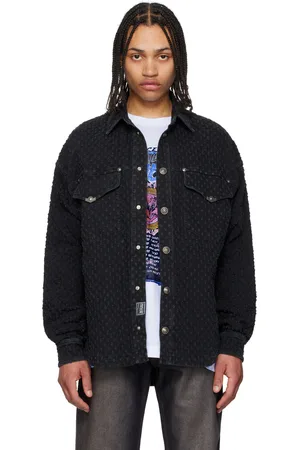 VERSACE Black Bouclé Denim Jacket