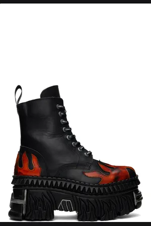 Vetements Black New Rock Edition Flame Combat Boots