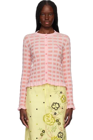 Maison Kitsuné Pink Checked Ribbed Cardigan