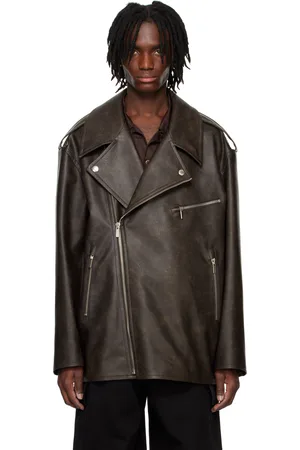 SYSTEM Brown Knotted Faux Leather Jacket