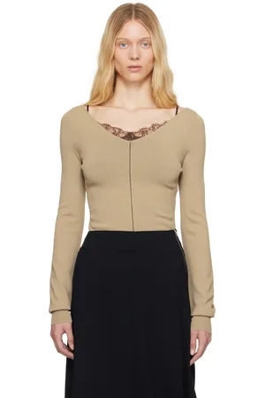 LEMAIRE Beige Wide V-Neck Top