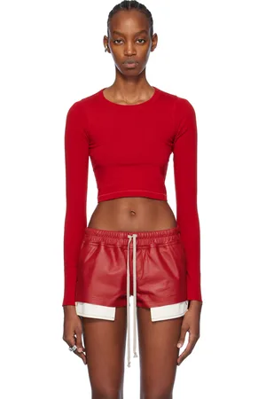 Rick Owens Red Crop Long Sleeve T-Shirt