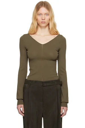 LEMAIRE Khaki Wide V-Neck Top