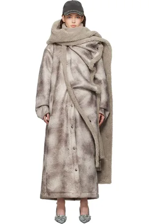 Y / PROJECT Gray Snap Off Panel Aviator Faux-Shearling Coat