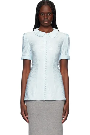 Jil Sander Blue Fluid Viscose Flower Jacquard Shirt