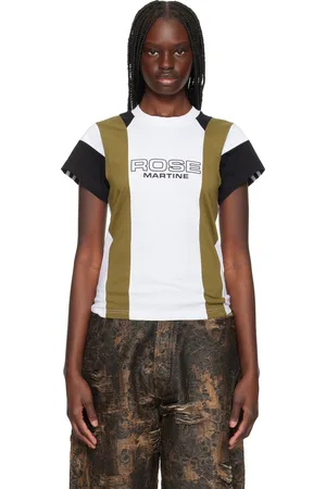 MARTINE ROSE White & Green Shrunken Paneled T-shirt
