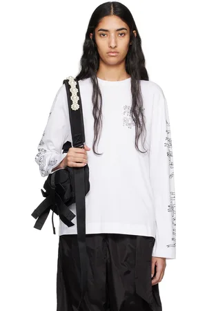 Simone Rocha White Ribbon Logo Print Long Sleeve T-Shirt
