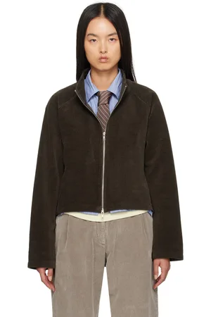 mfpen Brown Cropped Leisure Zip Up Jacket