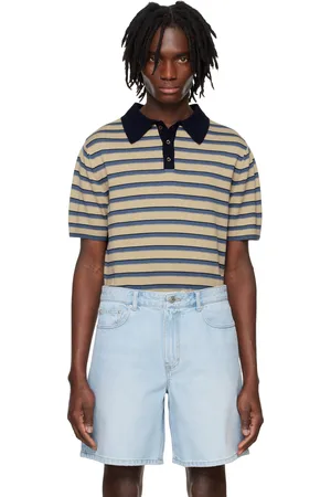 SYSTEM Beige Striped Knitted Polo