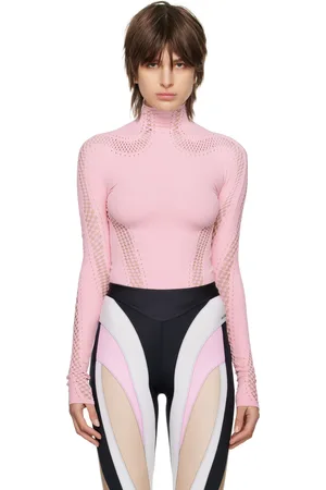 MUGLER Pink Perforated Turtleneck