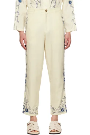 HARAGO Off-White Embroidered Trousers