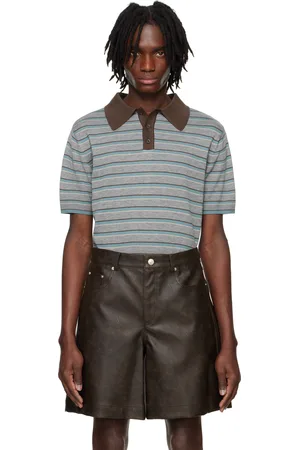 SYSTEM Gray Striped Knitted Polo