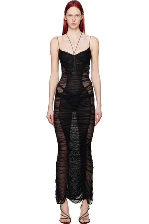 MUGLER Black Ruched Maxi Dress