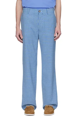 Marni Blue & White Wool Blend Gingham Trousers