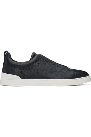 Ermenegildo Zegna Navy Deerskin Triple Stitch Sneakers