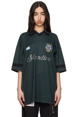 MARTINE ROSE Green & Navy Football T-shirt