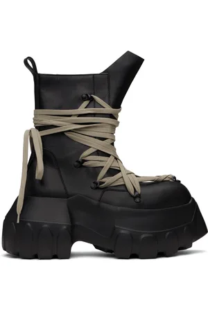 Rick Owens Black Hollywood Megalace Mega Tractor Boots