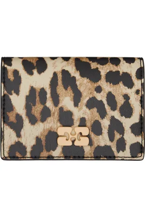 Ganni Beige & Black Leopard Bou Flap Card Holder