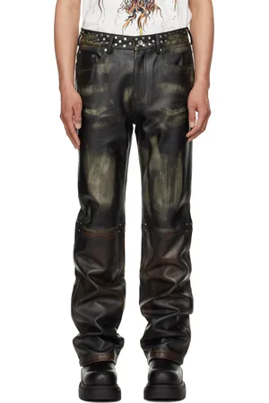 Who Decides War Black Ombre Studded Leather Pants