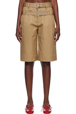 Ganni Tan Bonded Cotton Belt Shorts