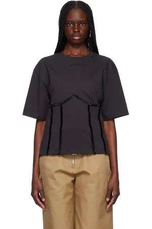 Ganni Black Cotton Tie Back T-shirt