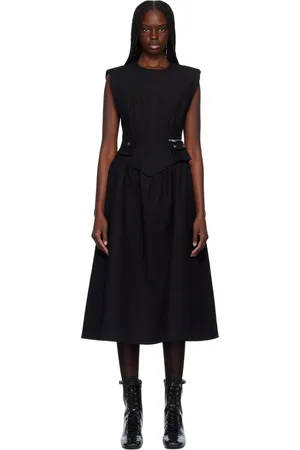 Ganni Black Heavy Cotton Corset Midi Dress