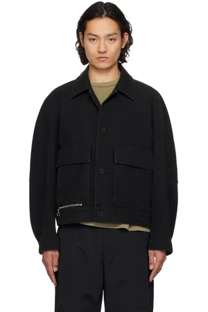 Solid Black Out Pocket Cotton Jacket