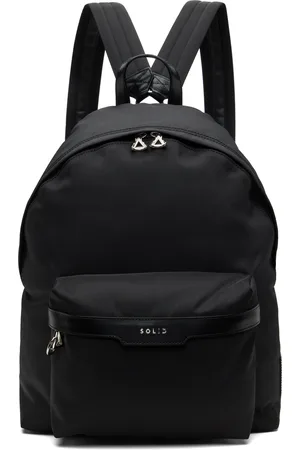 Solid Black Solid Leather Combi Backpack