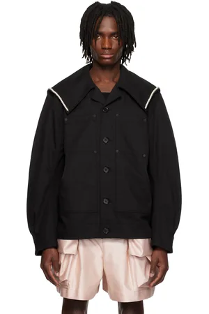 Simone Rocha Black Beaded Sailor Collar Workwear Jacket