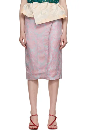 DRIES VAN NOTEN Blue Jacquard Peplum Midi Skirt
