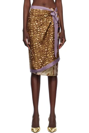 DRIES VAN NOTEN Tan Wrap Scarf Midi Skirt